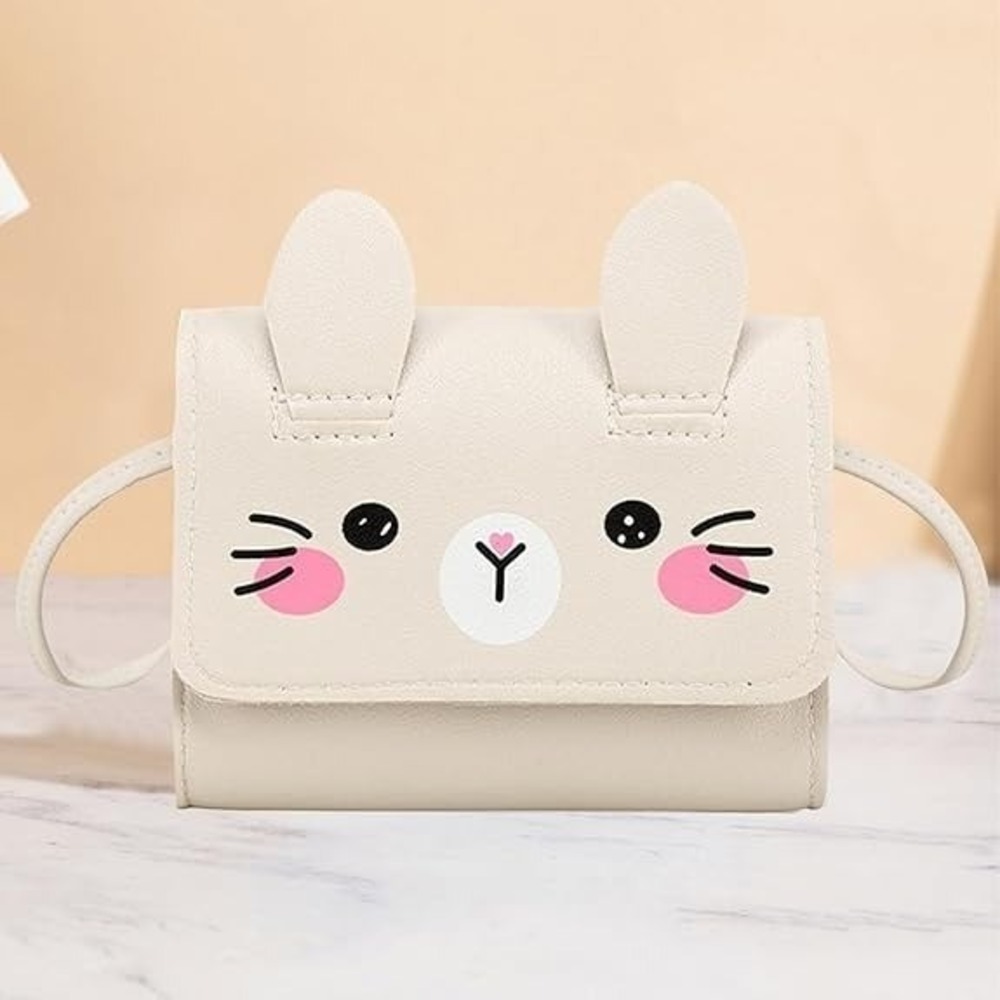 Kids Cute Bunny Face Crossbody Bags, 1 Lavender & 1 Beige, Child Purse - Picture 3 of 10